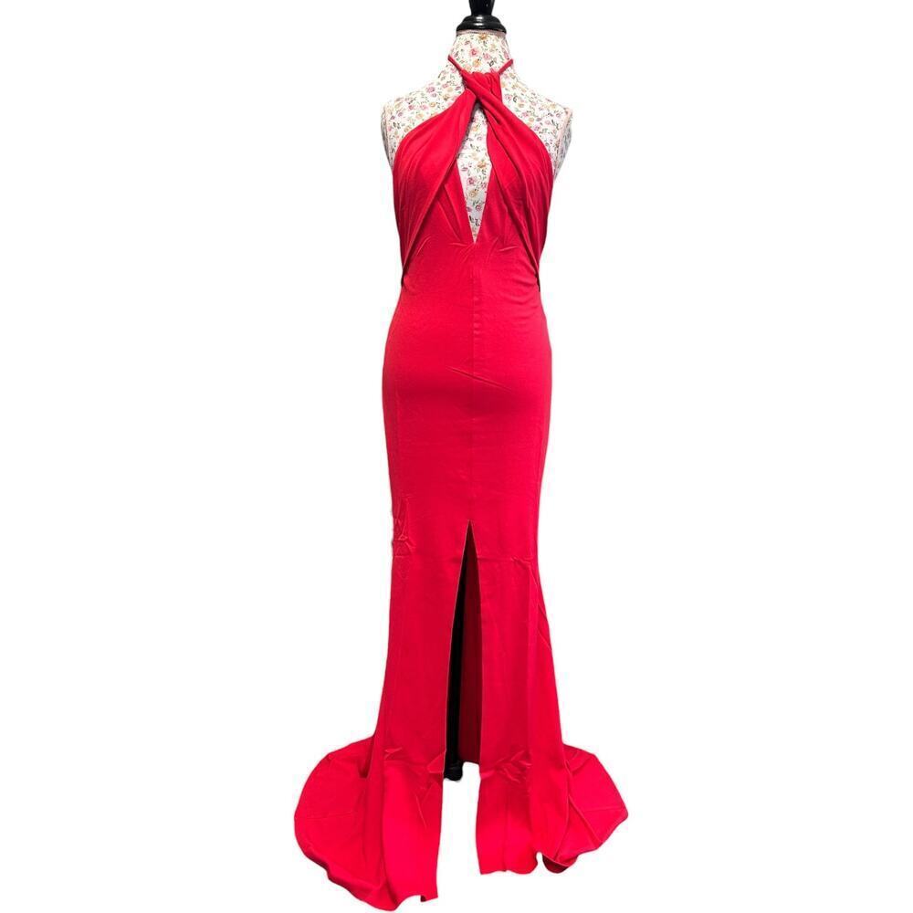 NWT Lovers Friends Rosa Gown Red Cutout Keyhole Halter Dress Floor Length Large - Picture 2 of 11